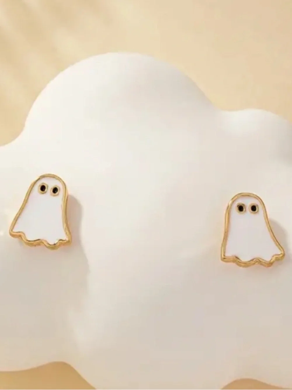 Cute Ghost Enamel Stud Earrings - White & Gold - Picture 2 of 4